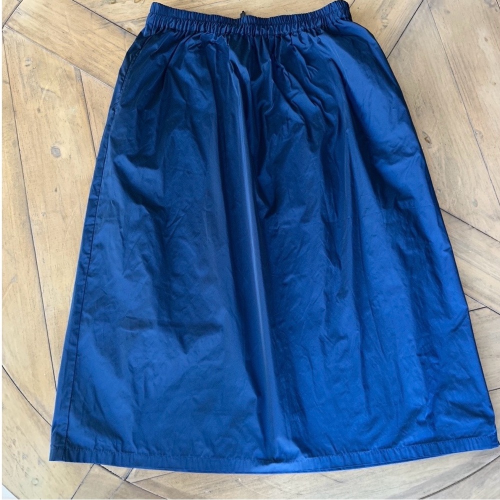 Katharina Hovman Taffeta Skirt Midi Marine Blue Elastic Waist Pocket Purist US12 - Picture 2 of 11